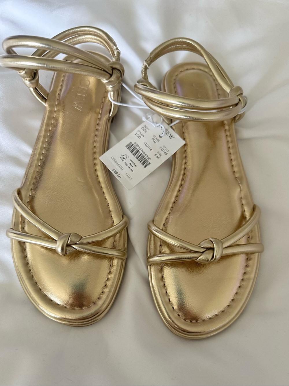 J.Crew Factory Knot Ankle Strap Metallic Gold Sandals Size 6 NWT